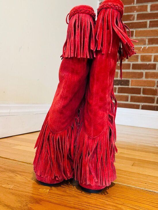 Sam Edelman Red Fringe Boots Size 8.5 M - Picture 9 of 16
